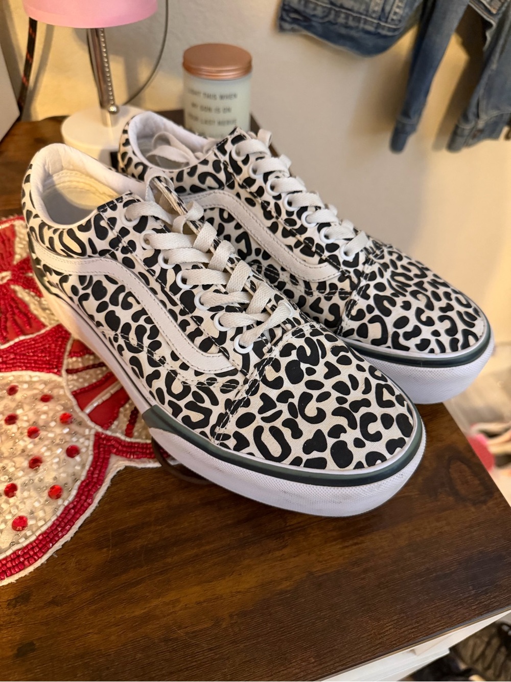 Women’s Black and White Leopard Print Low-Top Sneakers